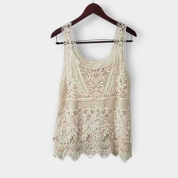 Noelle Crochet Floral Lace Layered Tank Top Cream Sz S/M Boho Western Festival - Picture 5 of 12